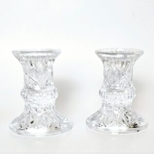 Vintage Cut Crystal Taper Candle Holders Pair | Classic Clear Glass